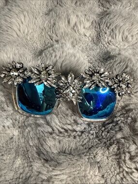 Embellished Blue Mirror Sunglasses for Women